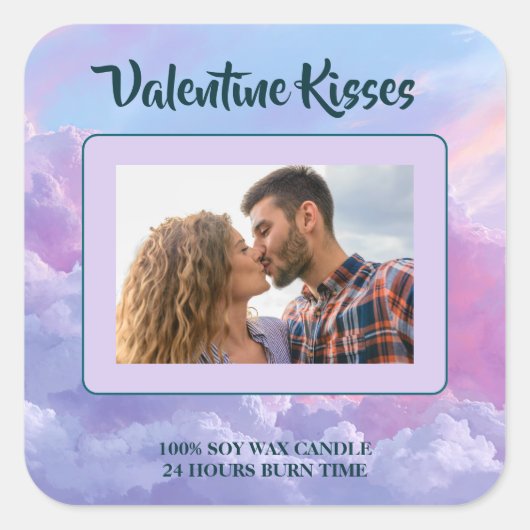 Sticker Carré Custom Photo Valentine Candle Label Romantic Gift (Devant)