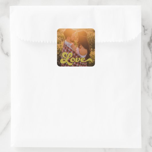 Sticker Carré Custom Photo with Gold Love Overlay (Sac)