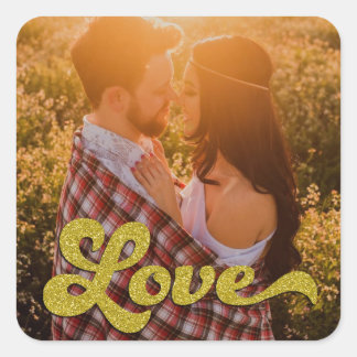 Sticker Carré Custom Photo with Gold Love Overlay