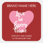 Sticker Carré Custom Red Valentine's Day Candle Labels (Devant)