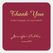 Sticker Carré Custom Template Typography Gold Text Thank You (Devant)