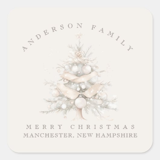 Sticker Carré Custom traditional family white Christmas tree (Devant)