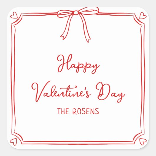 Sticker Carré Custom Valentine's Day Party Cute Red Bow Hearts (Devant)