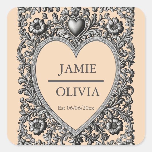 Sticker Carré Custom Victorian Scroll Frame – wedding (Devant)