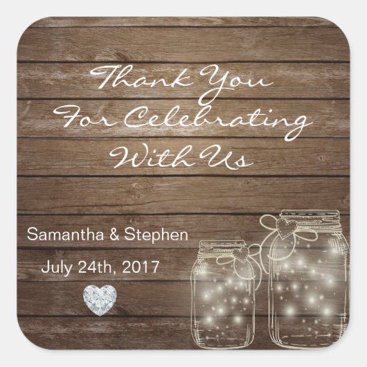Sticker Carré Customisé Rustic Mason jarres Mariage de Wood Hear (Devant)