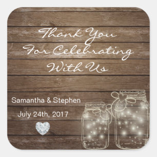 Sticker Carré Customisé Rustic Mason jarres Mariage de Wood Hear