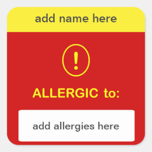 Sticker Carré CUSTOMISEZ CECI ~ Ajouter Nom + Allergie.