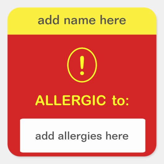 Sticker Carré CUSTOMISEZ CECI ~ Ajouter Nom + Allergie. (Devant)