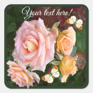 Sticker Carré Customizable Beautiful Roses & Butterfly