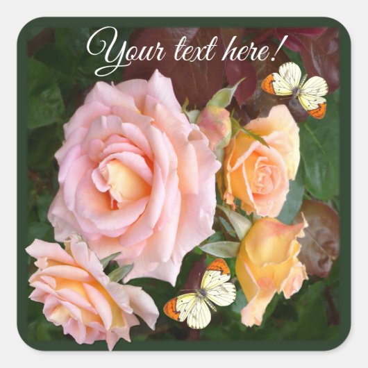 Sticker Carré Customizable Beautiful Roses & Butterfly (Devant)