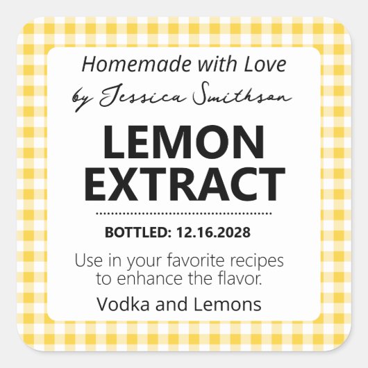 Sticker Carré Customizable Gingham Extract Label - Yellow (Devant)