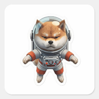 Sticker Carré Cute 3D Shiba Inu Astronaut Space Dog Vinyl Sticke