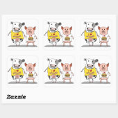 Sticker Carré Cute and Funny Cow and Pig Friends (Feuille)