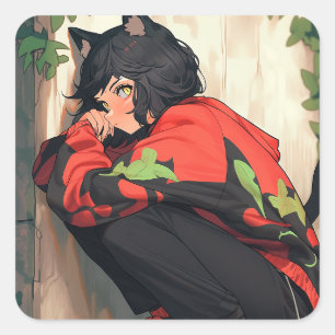 Sticker Carré Cute Anime Catgirl