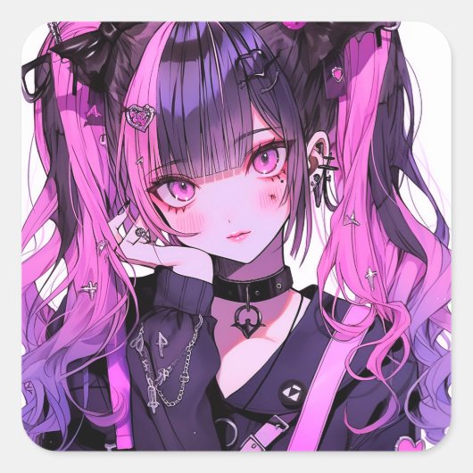 Sticker Carré Cute Anime Goth Girl (Devant)