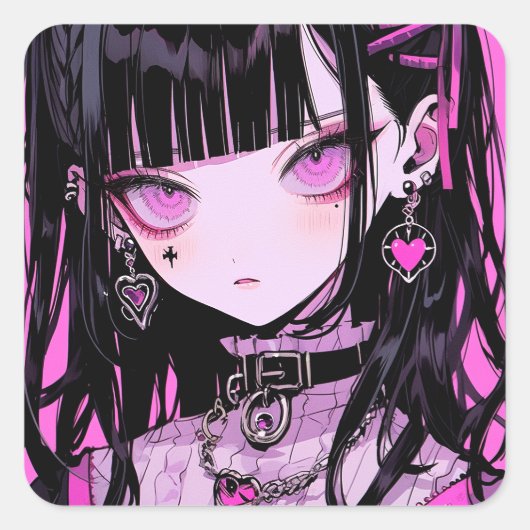 Sticker Carré Cute Anime Goth Girl (Devant)