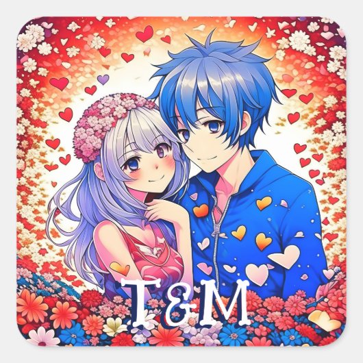 Sticker Carré Cute Anime Mariage à thème (Devant)