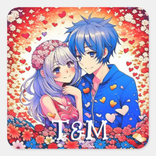 Sticker Carré Cute Anime Mariage à thème