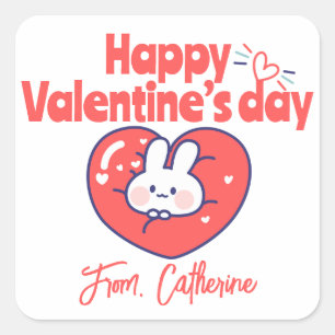 Sticker Carré Cute animer coeur lapin