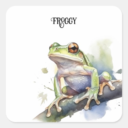 Sticker Carré Cute Aquarelle Arbre Frog, personnalisé (Devant)
