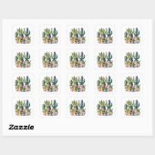 Sticker Carré Cute aquarelle cactus succulents dans les pots (Feuille)