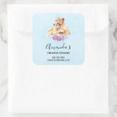 Sticker Carré Cute Aquarelle Mère Lion & Cub Business (Sac)