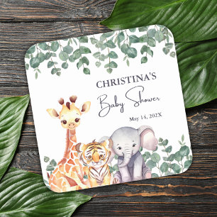 Sticker Carré Cute Aquarelle Safari Animaux Baby shower