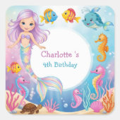 Sticker Carré Cute arc-en-ciel mermaid poisson hippocampe Annive (Devant)