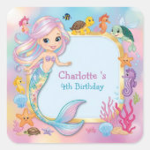 Sticker Carré Cute arc-en-ciel sirène poisson hippocampe étoile  (Devant)