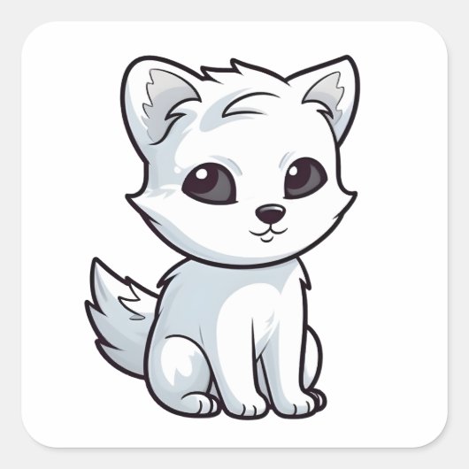 Sticker Carré Cute Arctic Fox Comic Awesome animal caractère (Devant)