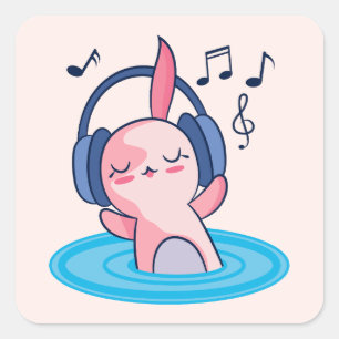 Sticker Carré Cute Axolotl Écouter De La Musique