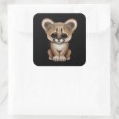 Sticker Carré Cute Baby Cougar Cub sur Noir (Sac)