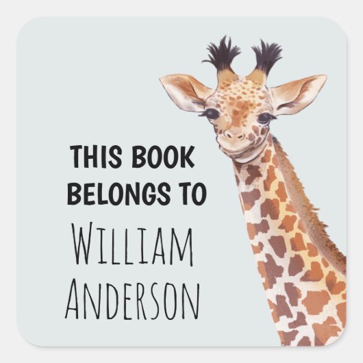 Sticker Carré Cute Baby Giraffe Nom personnalisé École (Devant)