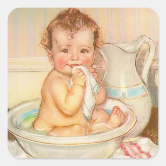 Sticker Carré Cute Baby Having a Bath (Devant)