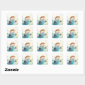 Sticker Carré Cute Baby Otter Splashing in Sparkling Blue Water (Feuille)