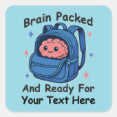 Sticker Carré Cute Back-to-School Customizable “Brain Ready" (Devant)