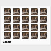 Sticker Carré Cute basset hounds lecture journal (Feuille)