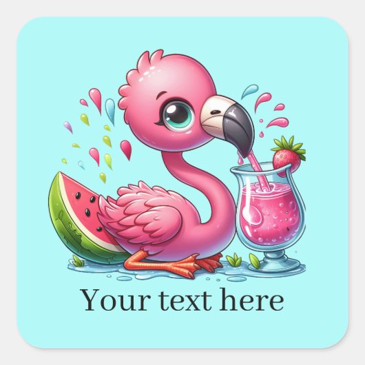 Sticker Carré Cute Beach flamingo rose (Devant)