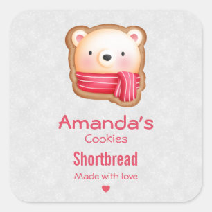 Sticker Carré Cute Bear Face Red Scarf et Rosy Cheeks Christmas