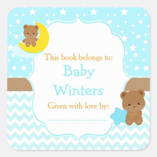 Sticker Carré Cute Bears Boy with Star Baby shower Boite (Devant)