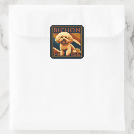 Sticker Carré Cute Bichon Frise Chien Chien Chien Chien Retro Po (Sac)