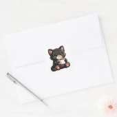 Sticker Carré Cute Black Cat with Coffee (Enveloppe)