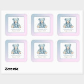 Sticker Carré Cute Blue Teddy Nom de l'ours Plaque d'enregistrem (Feuille)