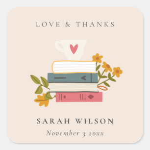 Sticker Carré Cute Blush empilés Storybooks Mariage floral