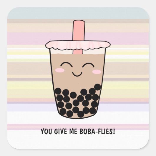 Sticker Carré Cute Boba Milk Tea Pun (Devant)