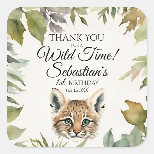 Sticker Carré Cute Bobcat Merci Woodland (Devant)