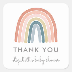 Sticker Carré Cute Boho Aquarelle Baby shower arc-en-ciel
