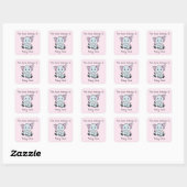 Sticker Carré Cute Bookplate rose Elephant Baby shower fille (Feuille)