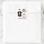 Sticker Carré Cute Bride et Groom Mariage écossais Thème (Sac)