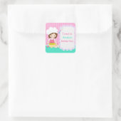 Sticker Carré Cute Brunette Fille Baking Anniversaire (Sac)